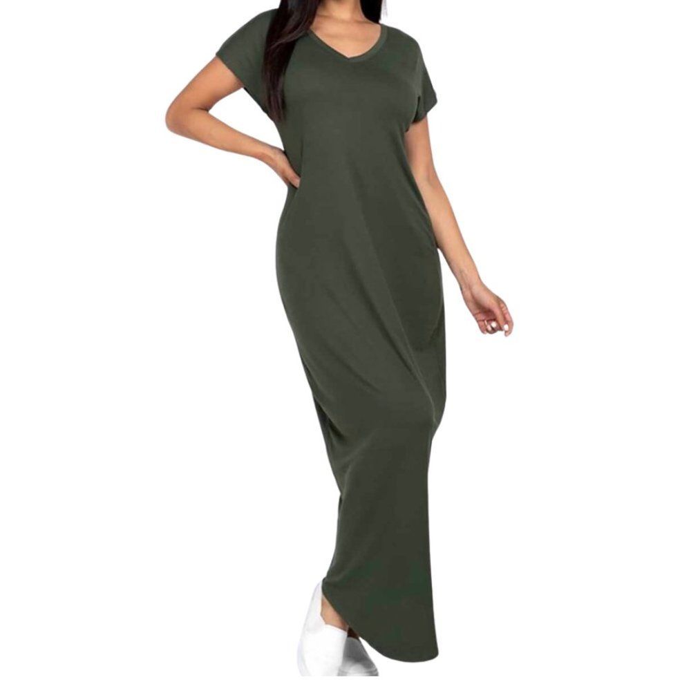 Maxi dress v neck short sleeve comfortable and versatile